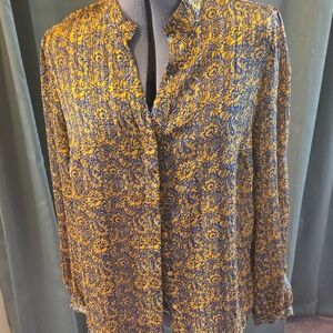 MELLODAY Yellow and Blue Floral Top
